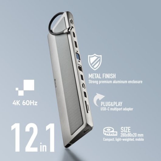 NGS Wonderdock 12 Pro Adaptador USB-C a 1xUSB 2.0/2xUSB 3.0/1xUSB-C 3.0/HDMI/DP 100W/VGA/Audio/RJ-45