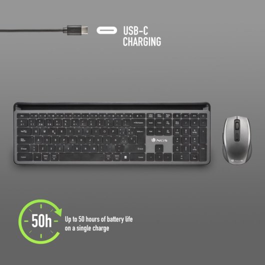 NGS Eclipse Kit Teclado + Ratón Multifunción Inalámbricos Recargables con 12 Teclas Multimedia
