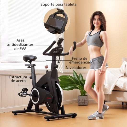 Sportnow Bicicleta Estática Con Volante De Inercia 15 Kg Carga 120 Kg Negro
