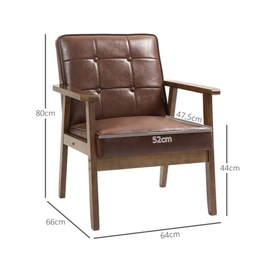 Homcom Cadeirão com Estofo PU, Apoios de Braços e Carga 120Kg Castanha