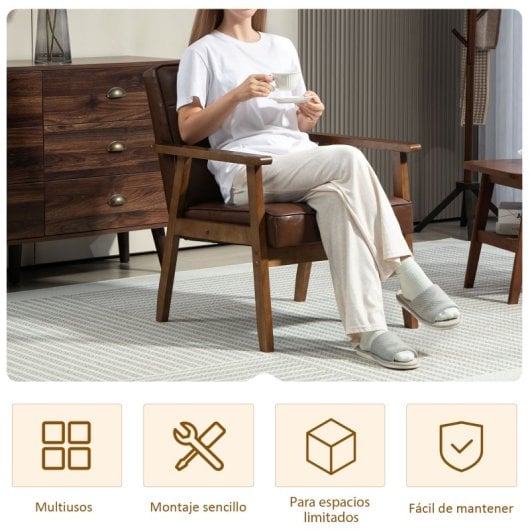 Homcom Cadeirão com Estofo PU, Apoios de Braços e Carga 120Kg Castanha