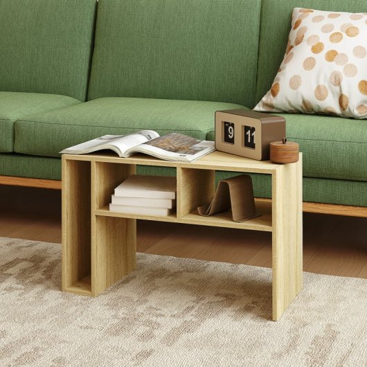 Homcom Mesa Auxiliar En Forma De C Con Ruedas 40x30x69 Cm Roble