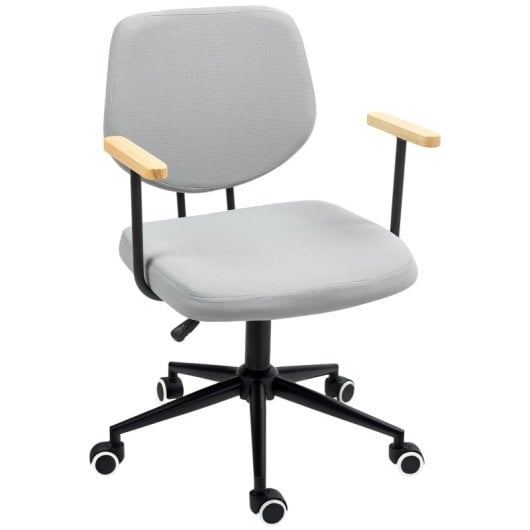 Homcom Silla De Oficina Con Reposabrazos De Madera Y Altura Ajustable Gris