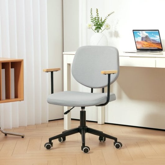 Homcom Silla De Oficina Con Reposabrazos De Madera Y Altura Ajustable Gris