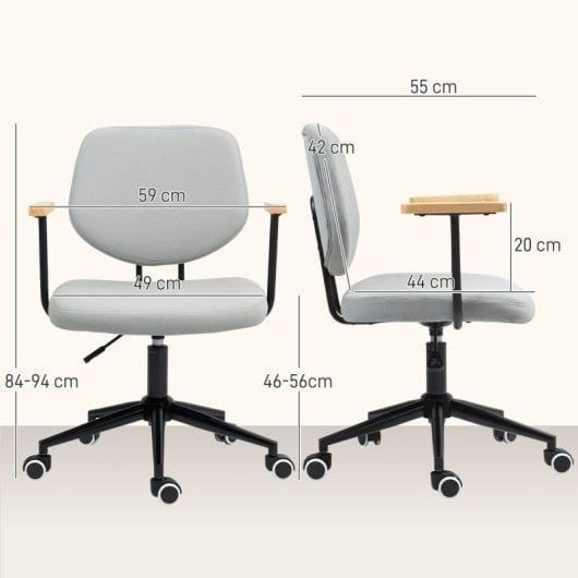 Homcom Silla De Oficina Con Reposabrazos De Madera Y Altura Ajustable Gris