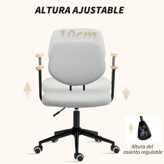 Homcom Silla De Oficina Con Reposabrazos De Madera Y Altura Ajustable Gris