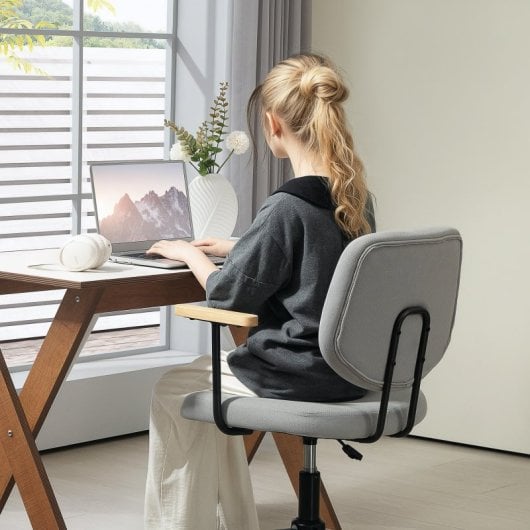 Homcom Silla De Oficina Con Reposabrazos De Madera Y Altura Ajustable Gris