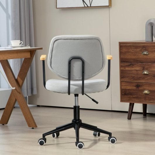 Homcom Silla De Oficina Con Reposabrazos De Madera Y Altura Ajustable Gris