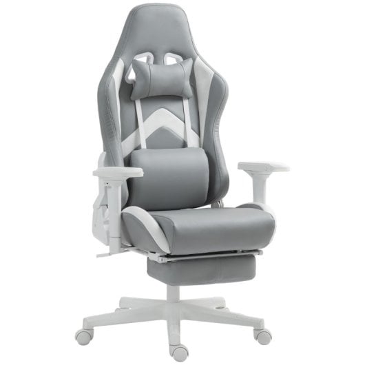 Homcom Silla Gaming Reclinable Con Altura Ajustable Gris Claro Y Blanco