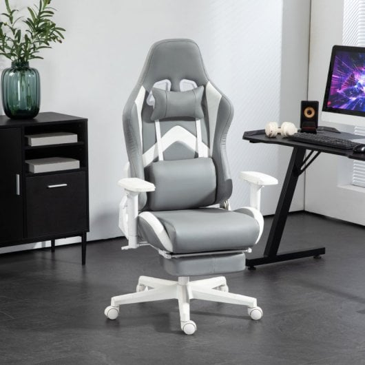 Homcom Silla Gaming Reclinable Con Altura Ajustable Gris Claro Y Blanco