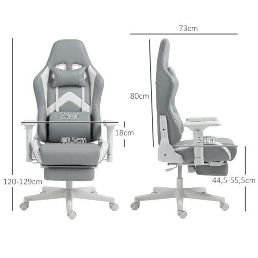 Homcom Silla Gaming Reclinable Con Altura Ajustable Gris Claro Y Blanco