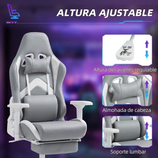 Homcom Silla Gaming Reclinable Con Altura Ajustable Gris Claro Y Blanco