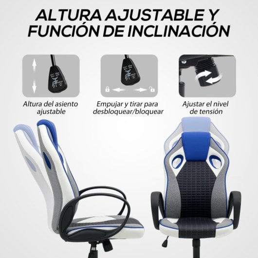 Homcom Silla Gamer Giratoria Tapizada En Pu Con Altura Ajustable Multicolor
