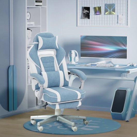 Homcom Silla Gaming Reclinable Con Reposapiés Retráctil Soporte Lumbar Azul