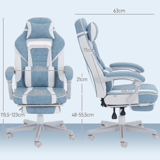 Homcom Silla Gaming Reclinable Con Reposapiés Retráctil Soporte Lumbar Azul
