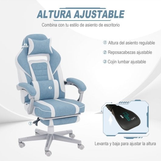 Homcom Silla Gaming Reclinable Con Reposapiés Retráctil Soporte Lumbar Azul