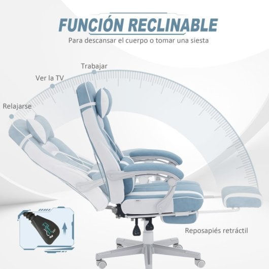 Homcom Silla Gaming Reclinable Con Reposapiés Retráctil Soporte Lumbar Azul