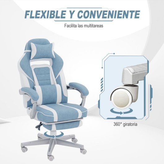 Homcom Silla Gaming Reclinable Con Reposapiés Retráctil Soporte Lumbar Azul