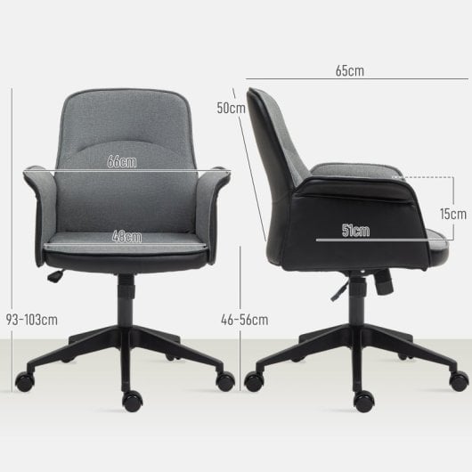 Homcom Silla De Oficina Giratoria Con Altura Ajustable Carga 120 Kg Gris Negro