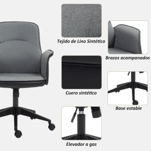 Homcom Silla De Oficina Giratoria Con Altura Ajustable Carga 120 Kg Gris Negro