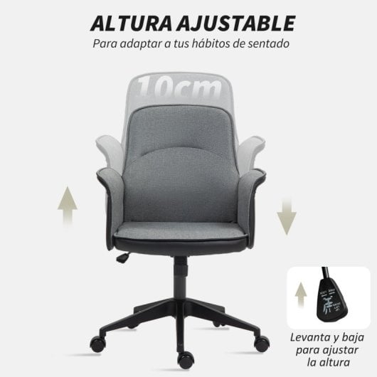 Homcom Silla De Oficina Giratoria Con Altura Ajustable Carga 120 Kg Gris Negro
