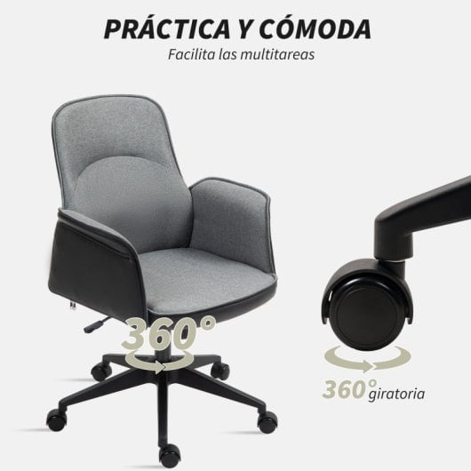 Homcom Silla De Oficina Giratoria Con Altura Ajustable Carga 120 Kg Gris Negro