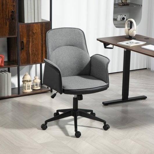 Homcom Silla De Oficina Giratoria Con Altura Ajustable Carga 120 Kg Gris Negro