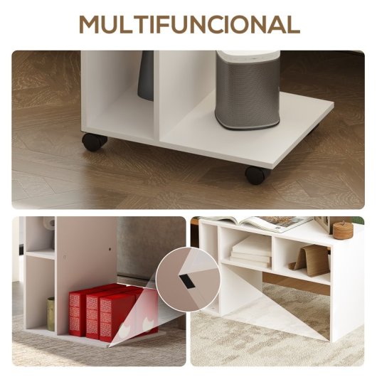 Homcom Mesa Auxiliar En Forma De C Con Ruedas 40x30x69 Cm Blanco