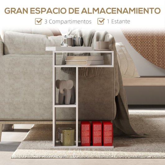 Homcom Mesa Auxiliar En Forma De C Con Ruedas 40x30x69 Cm Blanco