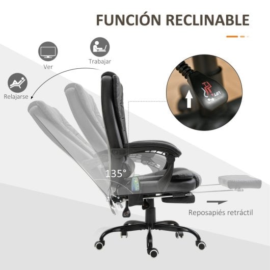 Vinsetto Silla De Oficina Con 7 Puntos De Masaje Con Reposapiés Retráctil Negro