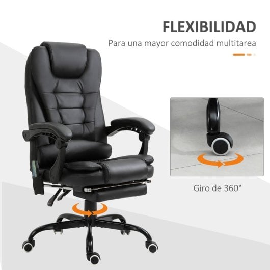 Vinsetto Silla De Oficina Con 7 Puntos De Masaje Con Reposapiés Retráctil Negro