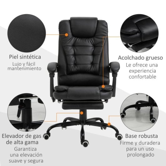 Vinsetto Silla De Oficina Con 7 Puntos De Masaje Con Reposapiés Retráctil Negro