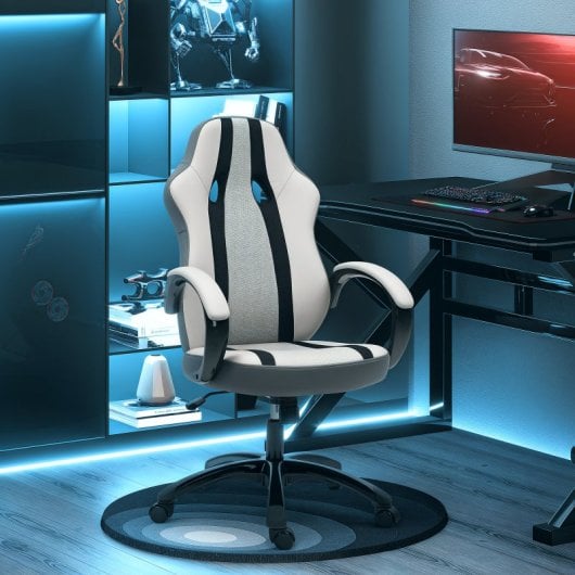 Homcom Silla Gaming Tapizada En Pu Y Malla Con Función De Basculante Gris