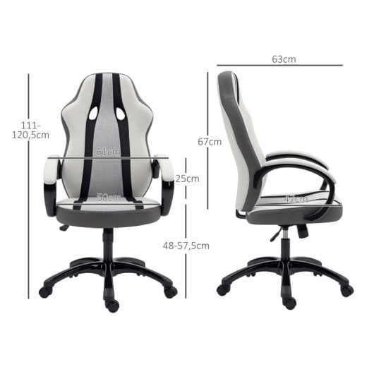 Homcom Silla Gaming Tapizada En Pu Y Malla Con Función De Basculante Gris