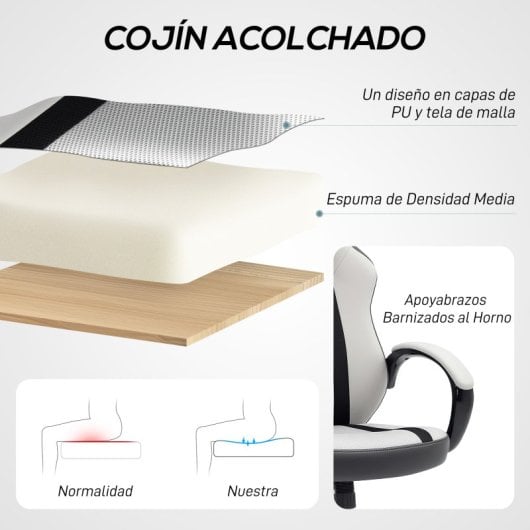 Homcom Silla Gaming Tapizada En Pu Y Malla Con Función De Basculante Gris