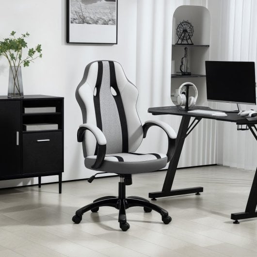 Homcom Silla Gaming Tapizada En Pu Y Malla Con Función De Basculante Gris