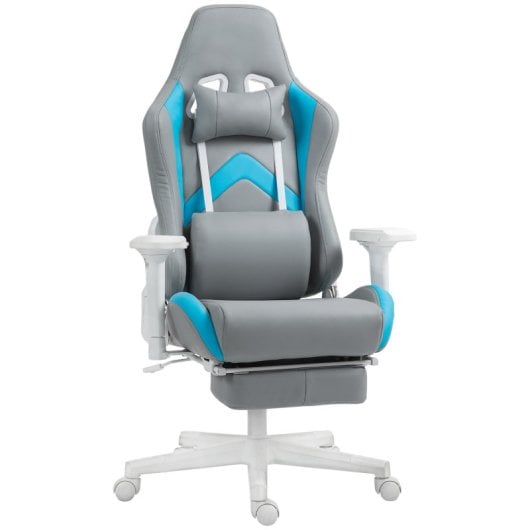 Homcom Silla Gaming Reclinable Con Altura Ajustable Gris Claro Y Azul