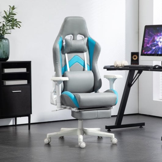 Homcom Silla Gaming Reclinable Con Altura Ajustable Gris Claro Y Azul