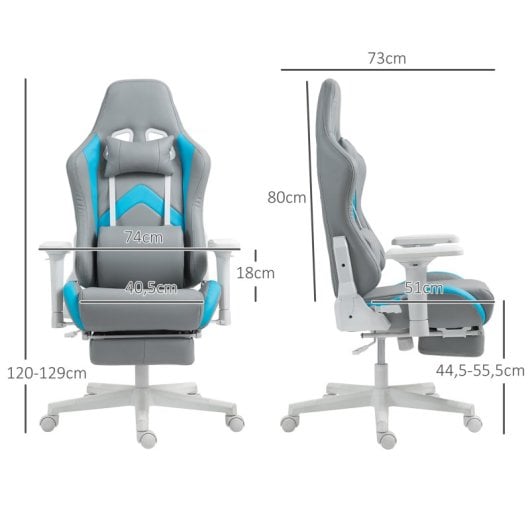 Homcom Silla Gaming Reclinable Con Altura Ajustable Gris Claro Y Azul