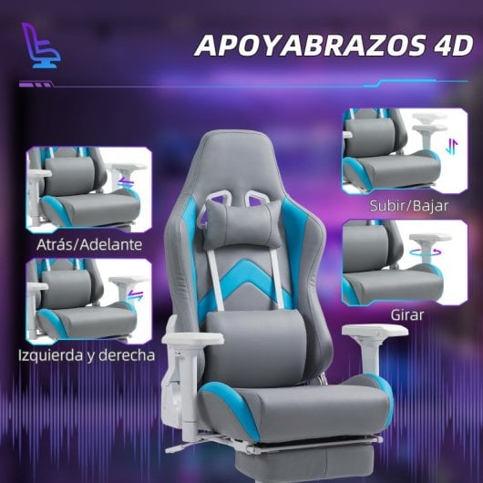 Homcom Silla Gaming Reclinable Con Altura Ajustable Gris Claro Y Azul