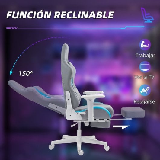 Homcom Silla Gaming Reclinable Con Altura Ajustable Gris Claro Y Azul