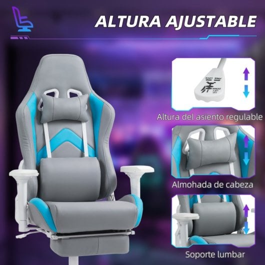 Homcom Silla Gaming Reclinable Con Altura Ajustable Gris Claro Y Azul