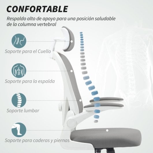 Homcom Silla De Oficina De Malla Con Reposacabezas Y Soporte Lumbar Ajustables
