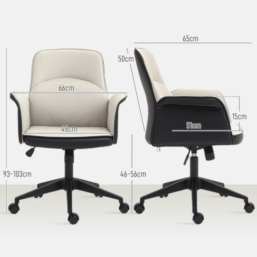 Homcom Silla De Oficina Giratoria Con Altura Ajustable Carga 120 Kg Beige Negro