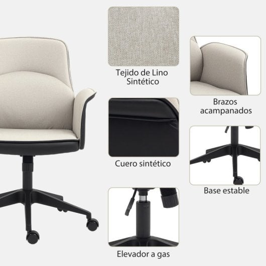 Homcom Silla De Oficina Giratoria Con Altura Ajustable Carga 120 Kg Beige Negro
