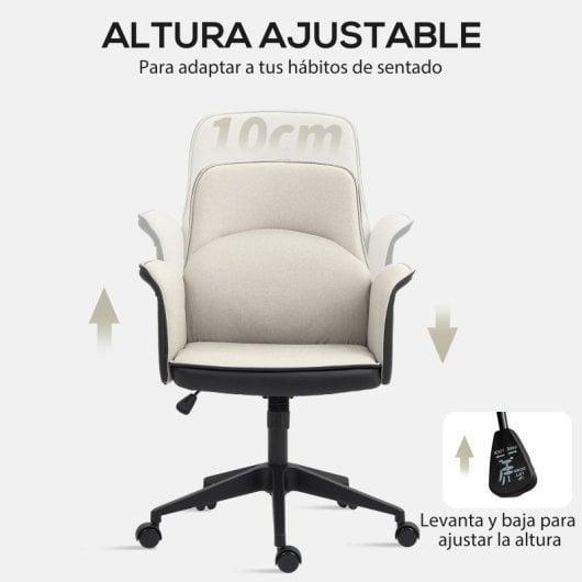 Homcom Silla De Oficina Giratoria Con Altura Ajustable Carga 120 Kg Beige Negro