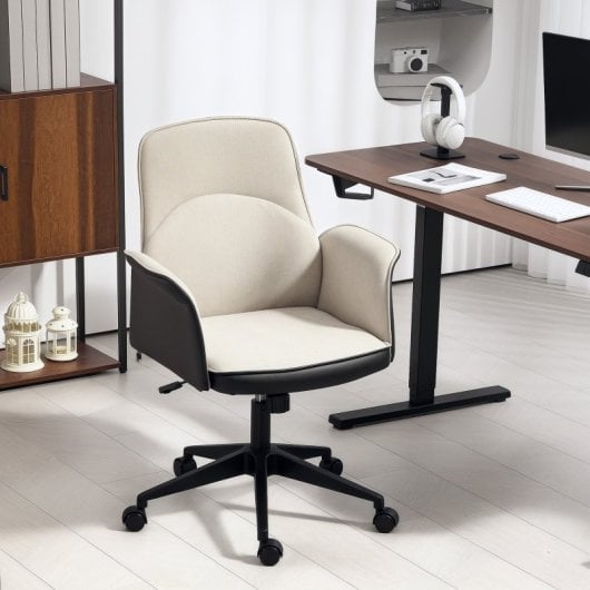 Homcom Silla De Oficina Giratoria Con Altura Ajustable Carga 120 Kg Beige Negro