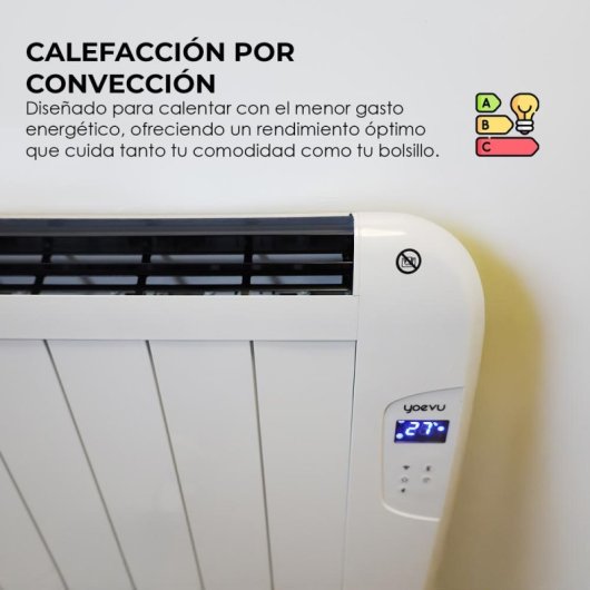 Yoevu Radiador Eléctrico Bajo Consumo 6 Elementos 900W de Pared o Pie