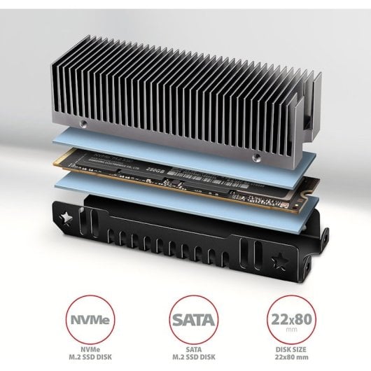 Axagon Clr-m2xt Kühlkörper – M.2 SSD, 80 mm SSD, Alu-Gehäuse, Höhe 24 mm