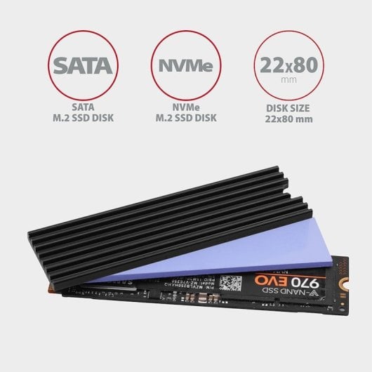 Dissipatore di calore passivo Axagon Clr-m2l3 - SSD M.2, SSD da 80 mm, alluminio, cuscinetti termici in silicone, altezza 3 mm